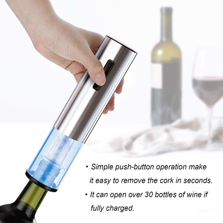 Tire-bouchon électrique automatique avec coupe-capsule intégré pour toutes bouteilles de vin.