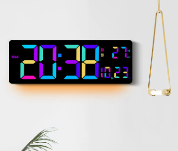 Horloge murale numérique LED géante multicolore, 8 couleurs, affichage facile à lire pour la maison.