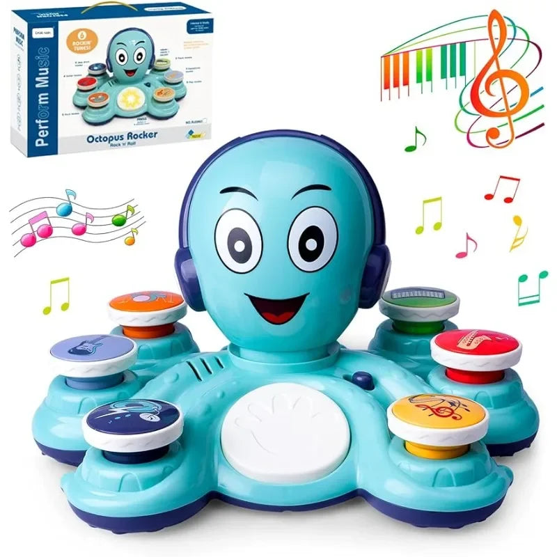 Jouet musical GroovyPus interactif en forme de poulpe pour l'éveil et la stimulation sensorielle des bébés.