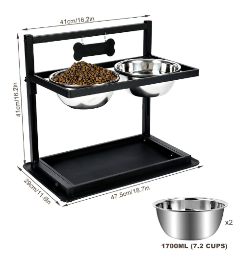 Support de gamelles surélevé ergonomique pour chien, réduit la tension cervicale et aide à la digestion.