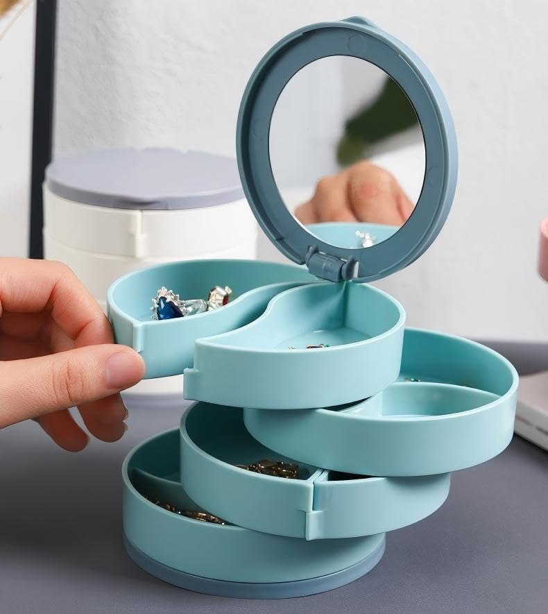 Rangement d'accessoires femme rotatif en ABS, design moderne pour coiffeuse, organiseur compact de bijoux élégant.