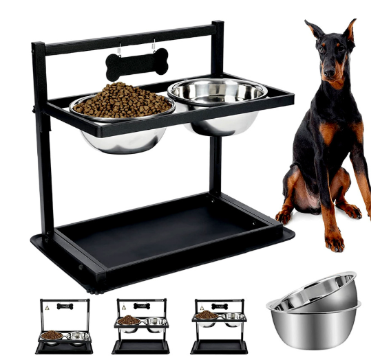 Mangeoire surélevée ergonomique pour chien en inox, favorisant le confort digestif et une meilleure posture.