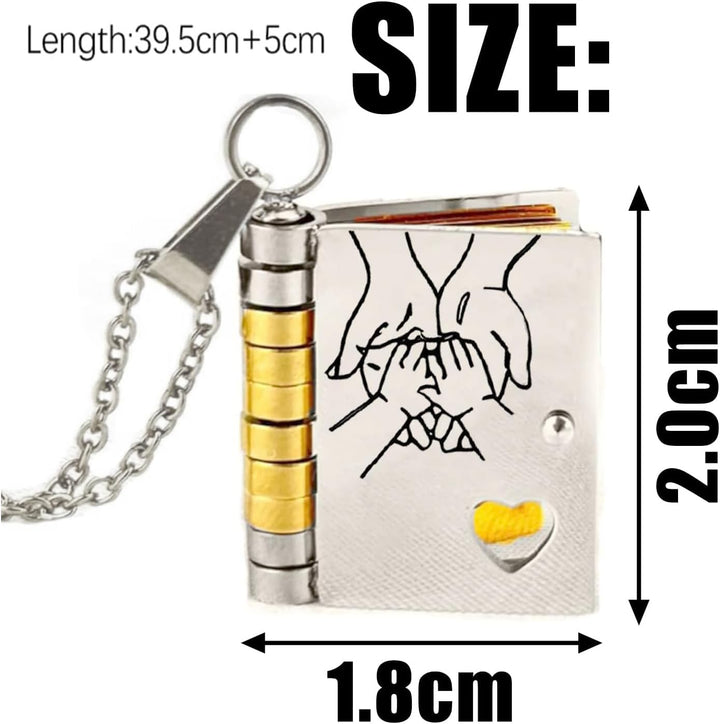 Livre d'amour miniature en pendentif, collier personnalisable avec votre message, cadeau mémorable.