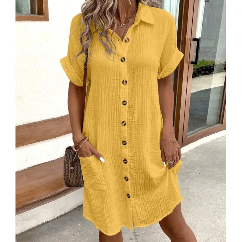 Vêtement estival femme: robe midi fluide, confortable et décontractée. Style élégant pour l'été.