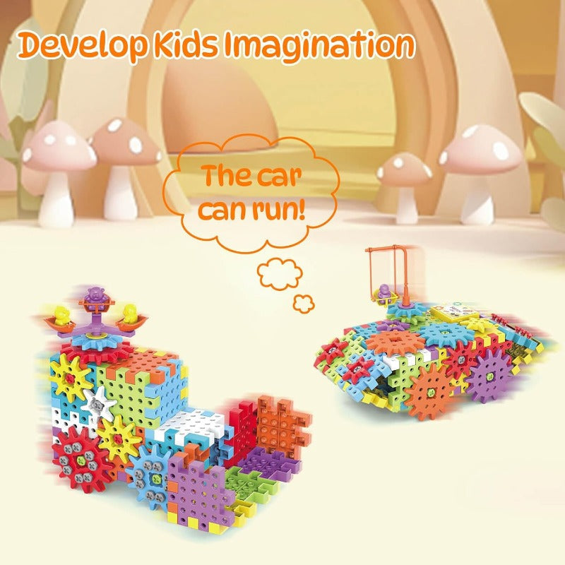 Enfant concentré assemblant des pièces du kit STEM, apprenant la construction et l'ingénierie de manière ludique.