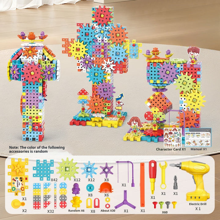 Enfant fier de sa création avec le kit STEM: un modèle de construction unique, stimulant la créativité et l'ingénierie.