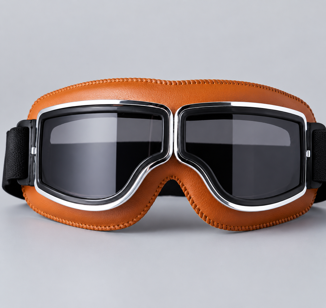 Lunettes de moto vintage unisexe, style rétro avec verres colorés. Protection ajustable et pliable pour cyclisme.