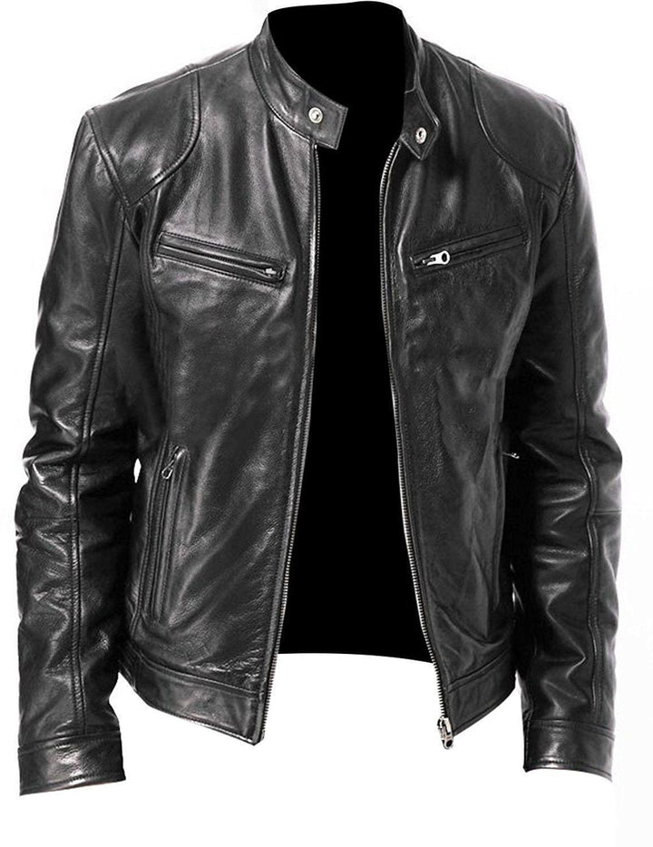 Veste homme coupe ajustée et élégante, parfaite pour un look urbain printemps-automne. Dotée d'un col montant.