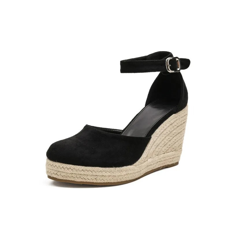 Chaussures d'été femme: Sandale compensée espadrille bout fermé. Confort et style assurés.