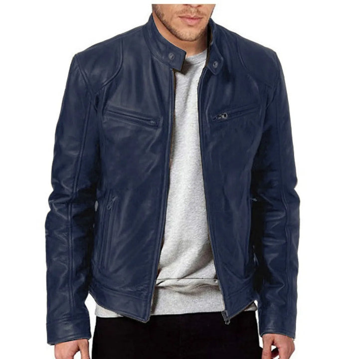 Vêtement homme : Veste slim élégante avec col montant et poches zippées. Créez un style urbain et moderne facilement.