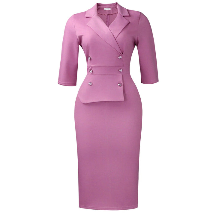Robe midi femme grande taille, coupe ajustée élégante pour le bureau, parfaite pour automne et printemps.
