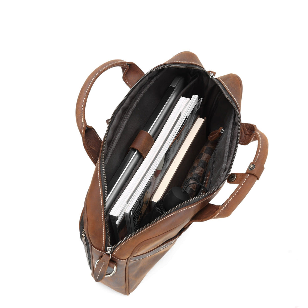 Sac homme en cuir marron, sacoche élégante à bandoulière pour ordinateur portable. Parfait pour le business et le quotidien.