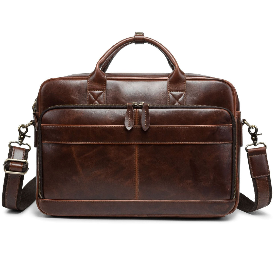 Sac bandoulière homme en cuir marron, sacoche robuste pour ordinateur portable. Idéal pour le travail, business et usage quotidien.