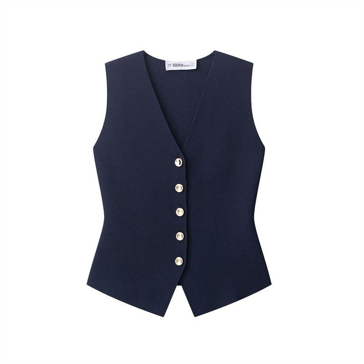 Gilet tailleur femme sans manches élégant, parfait pour le bureau ou une tenue chic et sophistiquée.