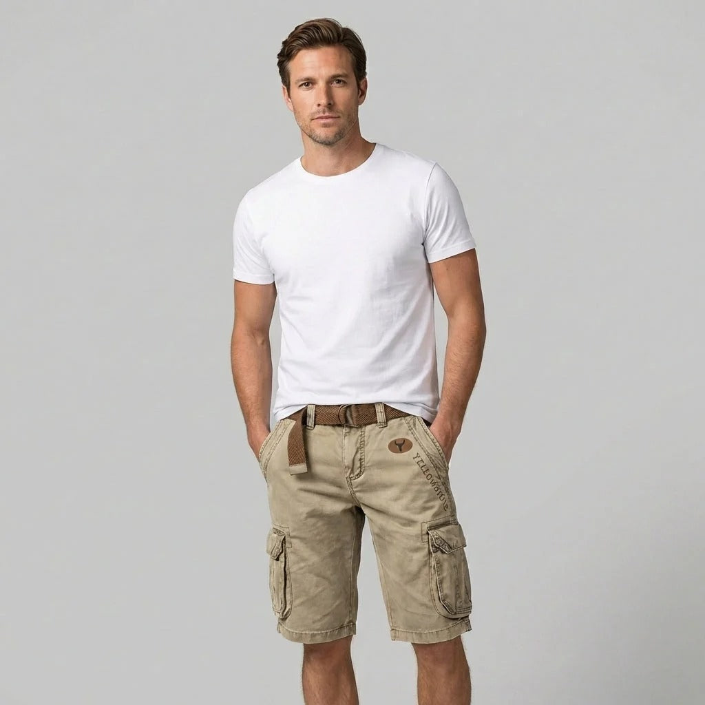 Short cargo homme longueur genou, décontracté, multi-poches. Idéal pour été/printemps, confort.