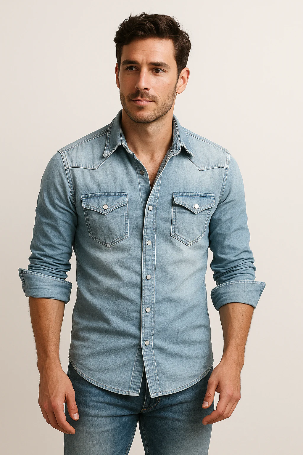 Chemise cintrée hommes manches longues, élégance moderne. Polyvalente pour bureau ou look décontracté chic.