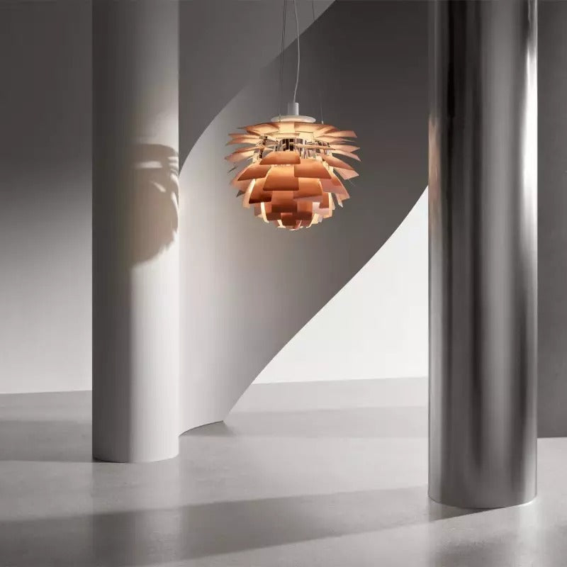 Plafonnier Artichaut design, lampe suspension moderne qui transforme l'intérieur en espace contemporain.