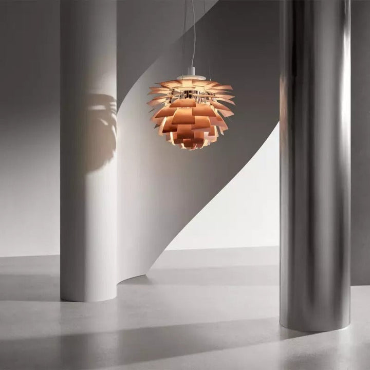Plafonnier Artichaut design, lampe suspension moderne qui transforme l'intérieur en espace contemporain.
