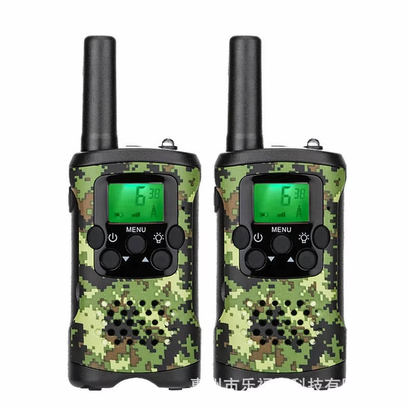 Talkies-walkies enfants camouflage vert avec 22 canaux et portée de 5 km pour l'aventure extérieure et la communication.