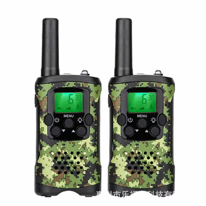 Talkies-walkies enfants camouflage vert avec 22 canaux et portée de 5 km pour l'aventure extérieure et la communication.