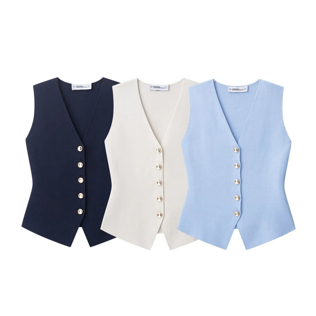 Gilet élégant femme sans manches, idéal pour le bureau ou une soirée, apporte une touche formelle et stylée.