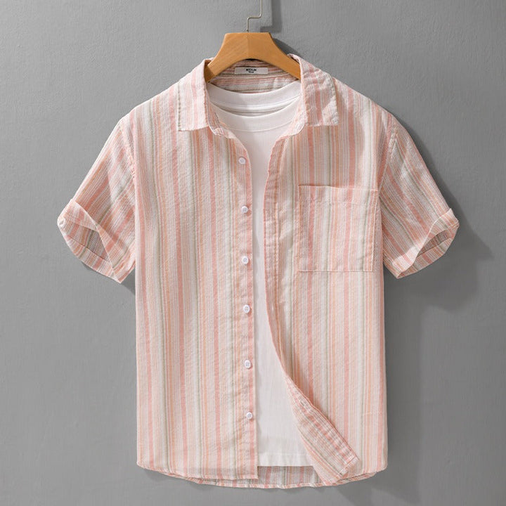 Chemise décontractée à rayures pour homme, manches courtes, respirante et confortable pour l'été.