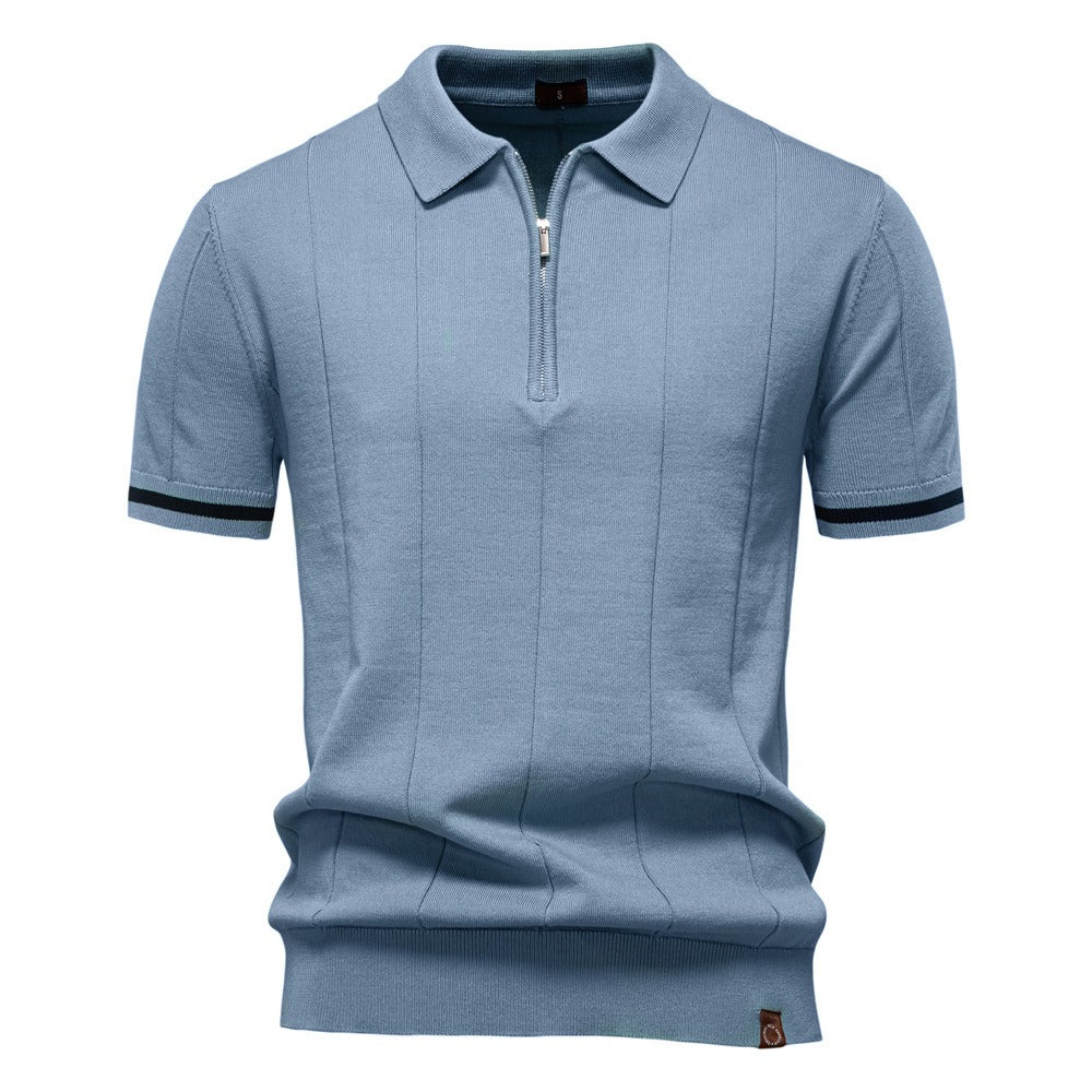Polo à manches courtes pour homme, fermeture éclair élégante, coupe décontractée, idéal mode quotidienne.