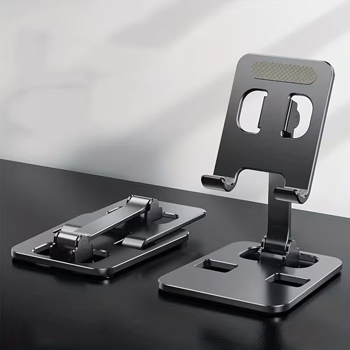 Support téléphone FLEXHOLD pliable en métal gris, ajustable pour bureau, mains libres, portable.
