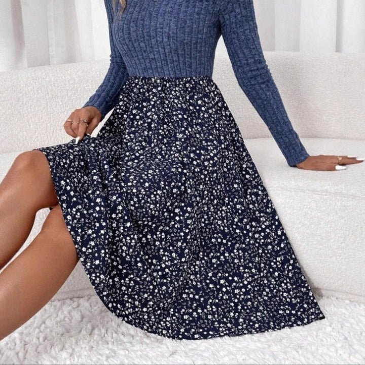 Jupe midi évasée fleurie pour femmes, taille haute, élégante et chic, idéale printemps/été.