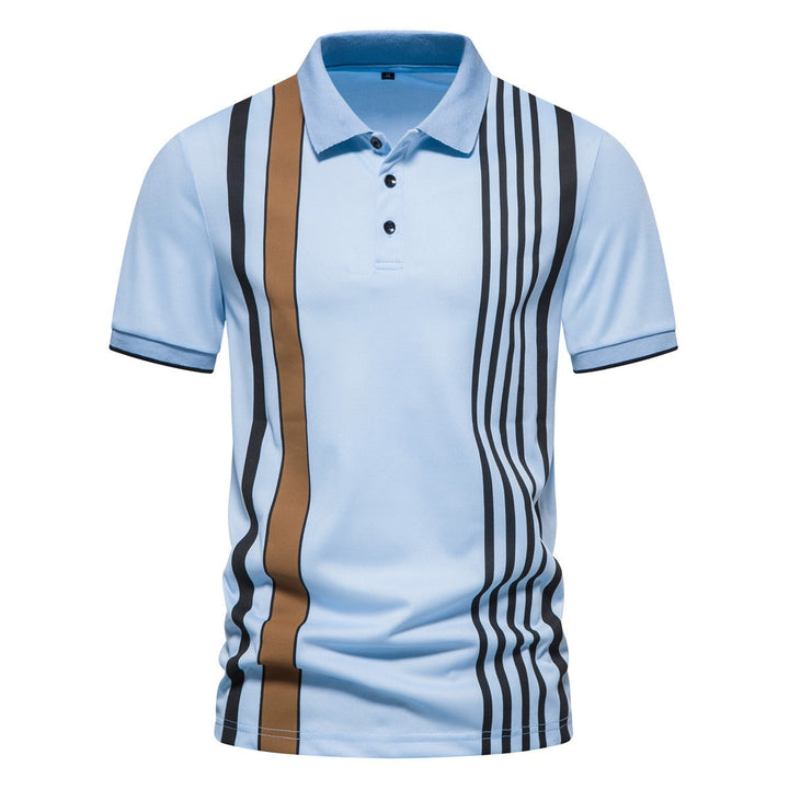 Polo homme élégant à rayures verticales modernes, parfait pour un style décontracté chic. Idéal printemps-été.