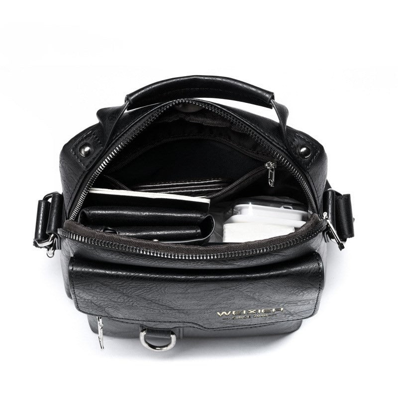 Sac messager vertical homme professionnel noir/marron clair, organiseur en cuir synthétique durable.