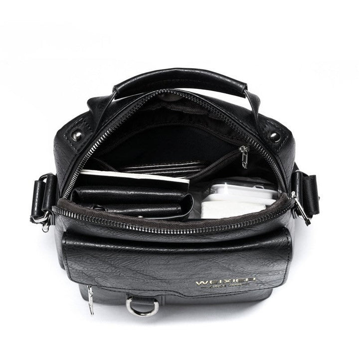 Sac messager vertical homme professionnel noir/marron clair, organiseur en cuir synthétique durable.
