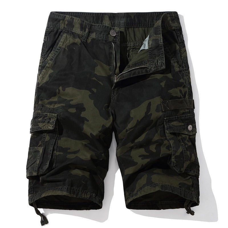 Short homme camouflage vert style militaire, doté de grandes poches latérales, confortable pour l'été et la ville.