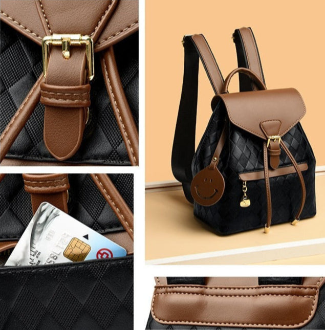 Sac à dos femme urbain décontracté, design tressé bicolore unique en similicuir. Parfait pour voyage ou ville.