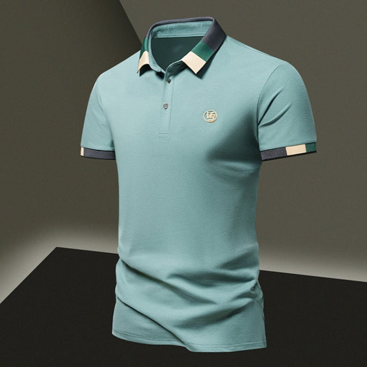 Vêtement homme : polo manches longues texturé géométrique, un classique élégant et confortable pour printemps.