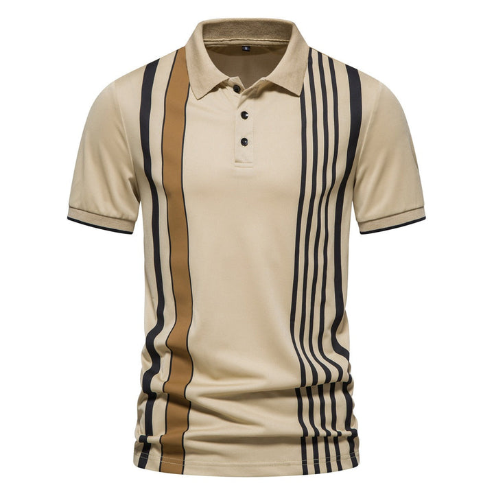 Polo homme élégant à motifs rayés verticaux. Confortable et mode, un incontournable masculin.
