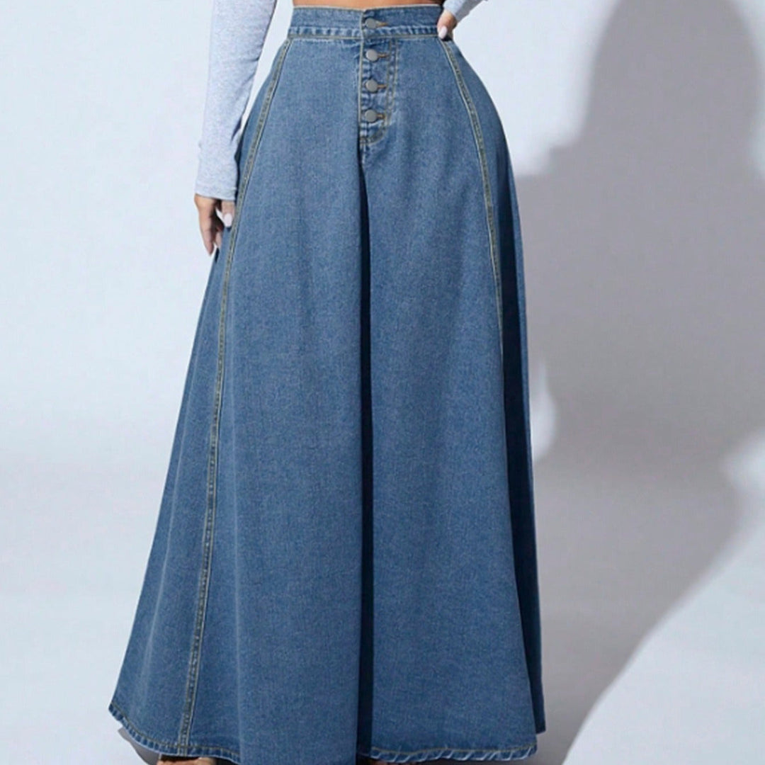 Jupe longue femme moderne, taille haute à boutons, parfaite pour une allure élégante ou décontractée au quotidien.