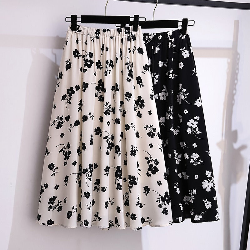 Jupe midi fluide femme à motif floral printanier. Tissu léger et imprimé élégant, parfaite pour une allure décontractée.
