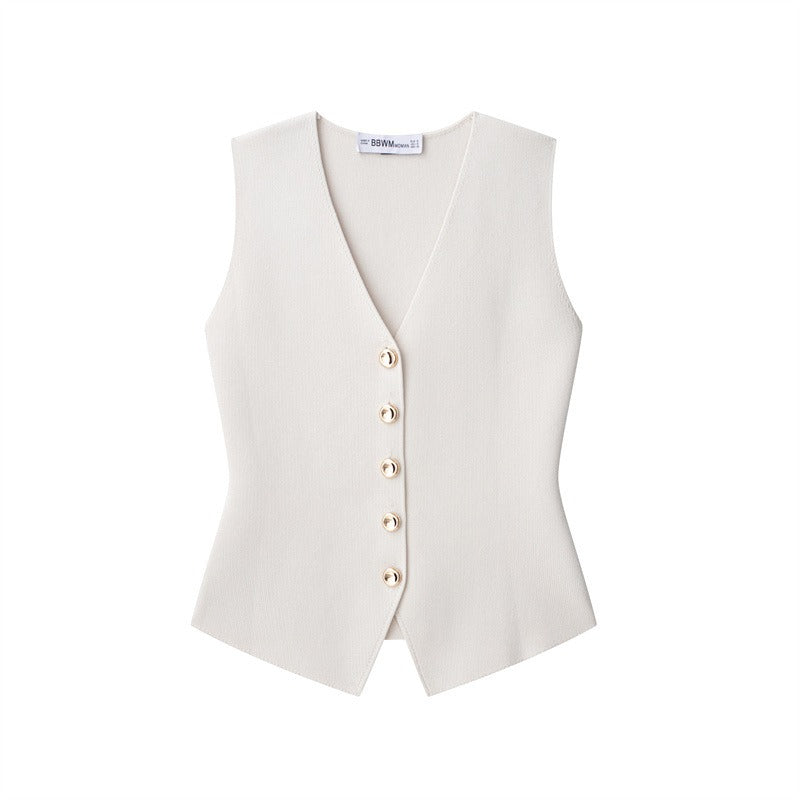 Gilet tailleur femme sophistiqué, veste légère sans manches pour une élégance intemporelle et chic.