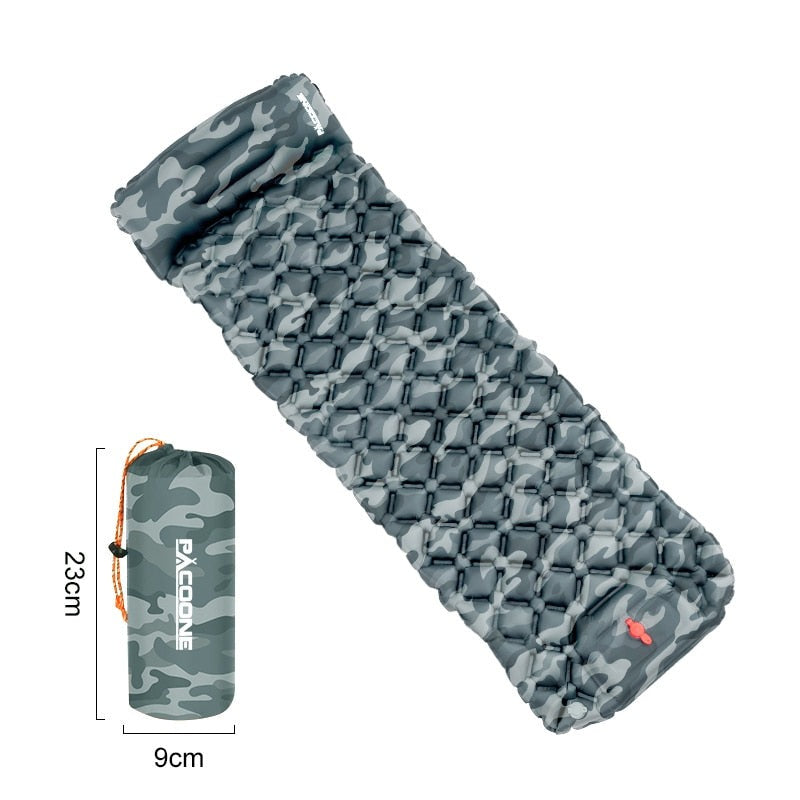 Matelas de camping gonflable compact, facile à transporter pour la randonnée, le voyage et les expéditions.