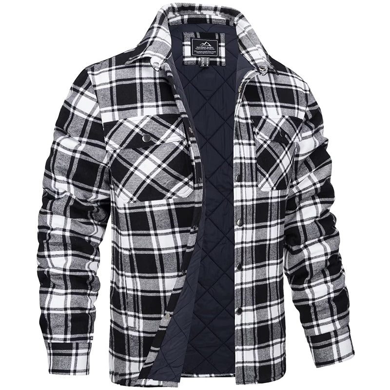 Veste homme polyvalente à carreaux, style bûcheron décontracté, parfaite pour ville ou nature en hiver.