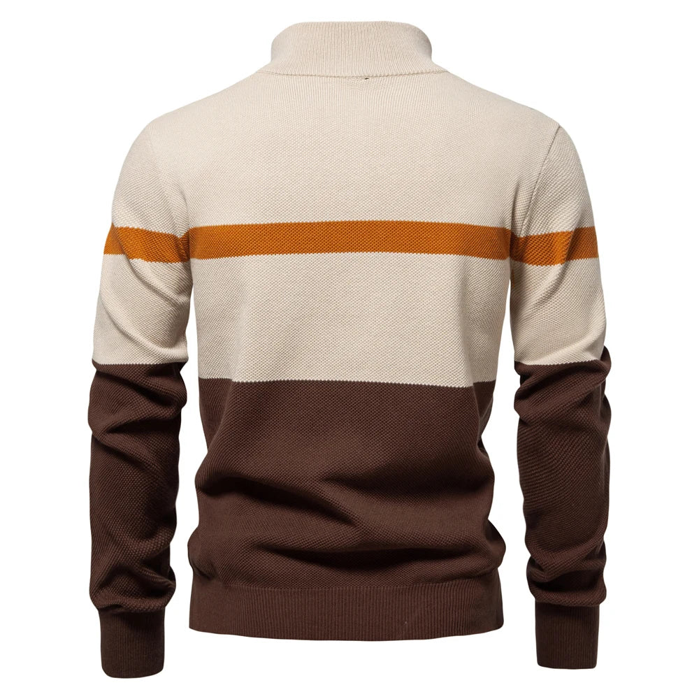 Mode homme: pull en maille rayée col demi-zip, parfait pour l'automne et l'hiver.