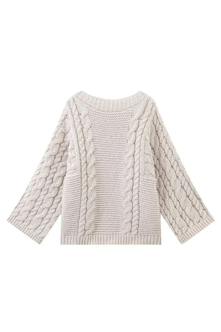 Pull femme oversize chic, col montant. Manches évasées, coupe décontractée. Idéal en kaki, beige ou rose.