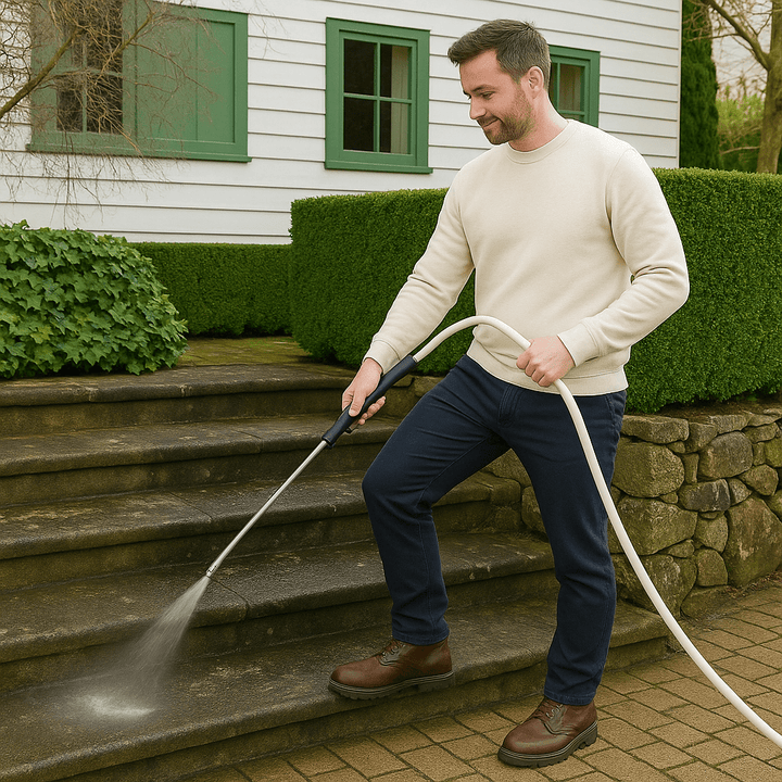 Lance de nettoyage haute pression pour le jardin et les véhicules. Idéale pour terrasse, voiture et extérieur.