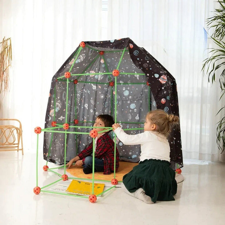 Jeu de construction créatif pour enfants, idéal pour construire une tente ou un fort, stimulant l'imagination et l'activité manuelle.