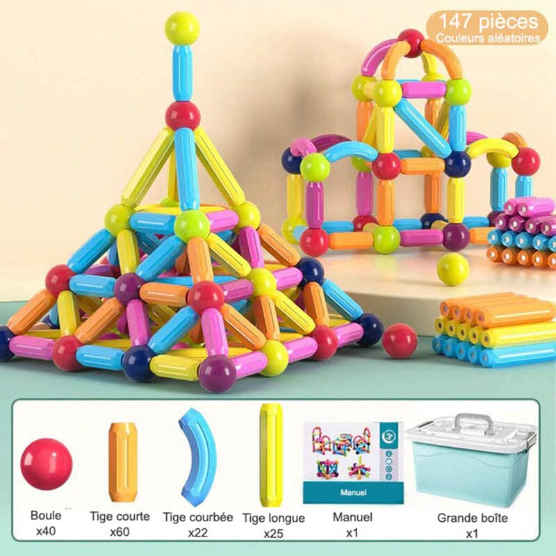 Kit de construction magnétique pour enfants, jouet éducatif stimulant le développement et la créativité.