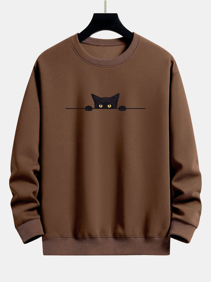 Mode décontractée: sweat-shirt unisexe noir à imprimé chat noir, un top original et confortable pour toutes saisons.