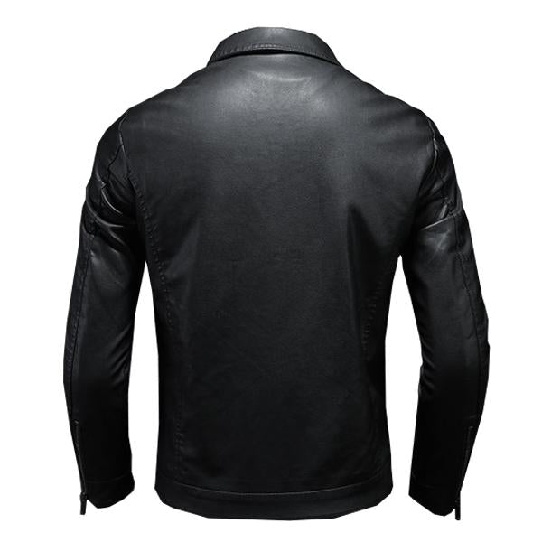 Blouson moto homme intemporel, fermeture éclair. Veste style motard décontracté avec col revers, mode masculine chic.