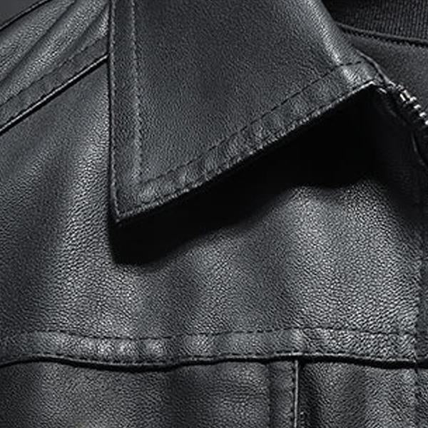 Veste homme coupe confortable, style motard. Blouson chic avec col revers et fermeture éclair, parfait vêtement extérieur.