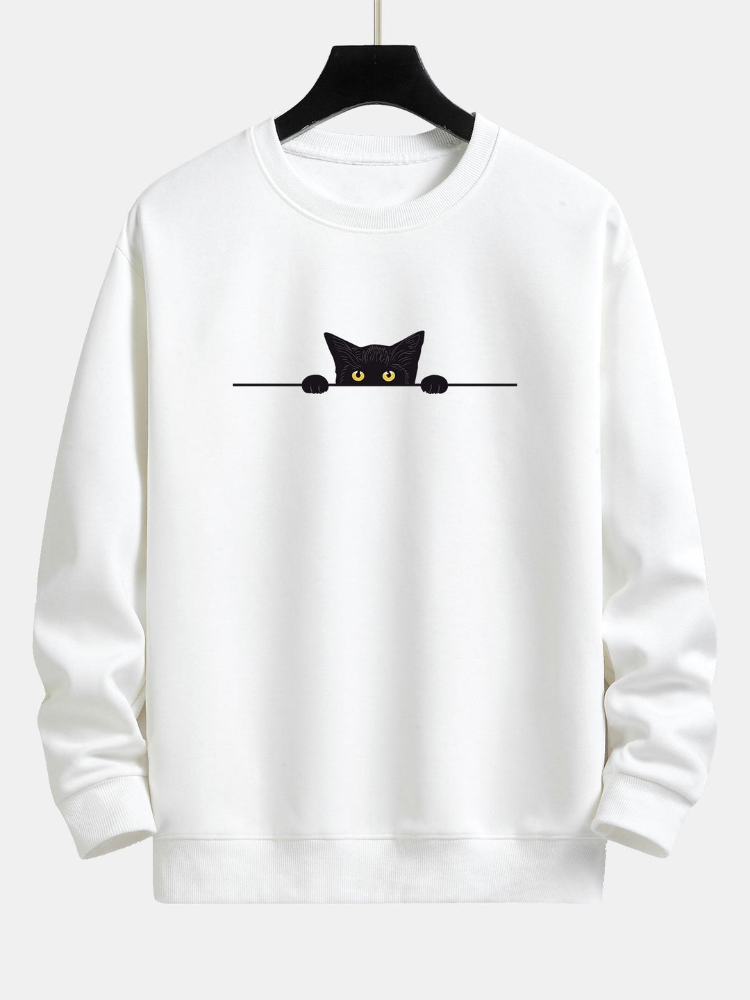 Vêtement streetwear unisexe: sweat-shirt noir original avec un grand chat noir imprimé, idéal pour un style fantaisie.